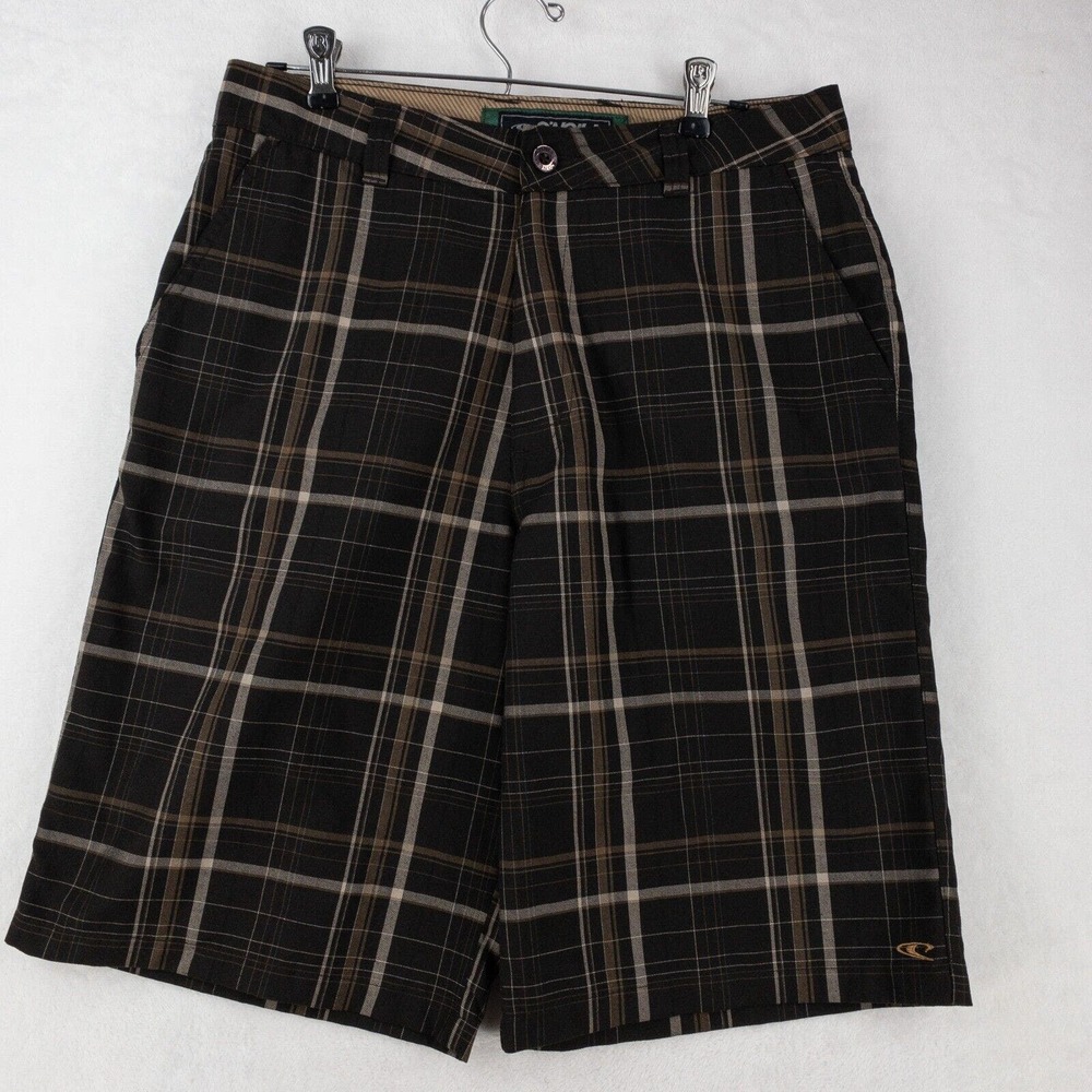 O'Neill Shorts Men's 31 Brown Plaid 11 Inch Inseam Flat Front